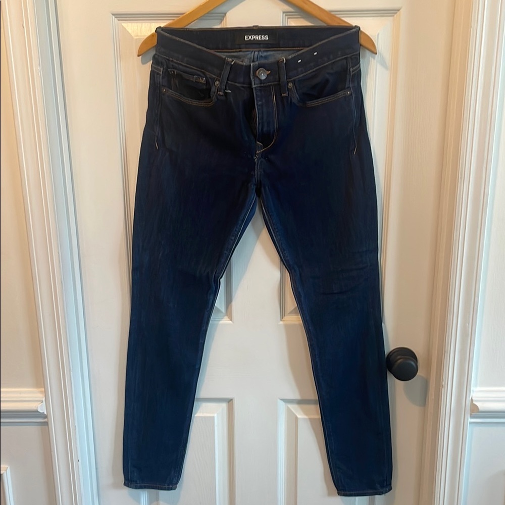 Express Women's Skinny Jeans - Dark Blue